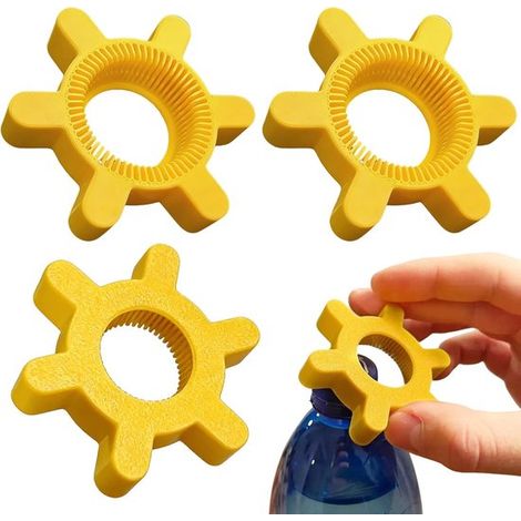 Tres abridores de botellas de plástico, con diseño ergonómico para un agarre cómodo, Llavero abridor de botellas multifuncional de color amarillo (1/5)