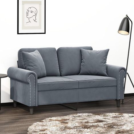 2-Sitzer-Sofa Samt Dunkelgrau mit Zierkissen, 120 cm (1/5)