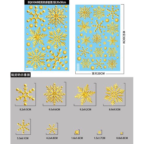 Autocollants statiques flocons de neige de Noël, autocollants décoratifs de Noël pour vitres, décorations de fenêtre pour le Nouvel An, autocollants flocons de neige dorés et argentés pour fenêtres.