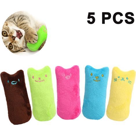 Jouet interactif pour chat Lot de 5 jouets en peluche avec herbe à chat Non toxique et résistant aux morsures Nettoyage dentaire (1/5)