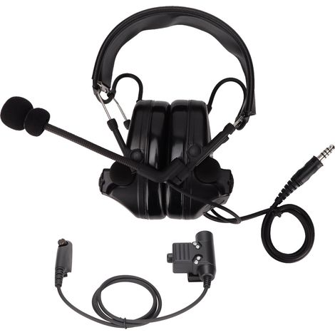 Militär-Headset mit Gehörschutz und U94-PTT-Anschluss für Motorola GP338, GP328, GP340, GP380 – Schwarz (1/5)