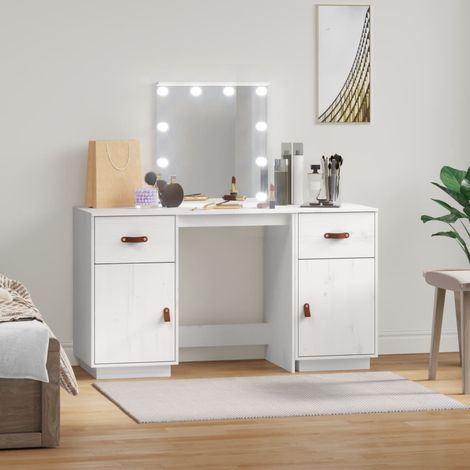 Ensemble de Coiffeuse Table de maquillage Coiffeuse Maquillage avec LED Blanc Bois de pin solide CVW94390 (1/5)