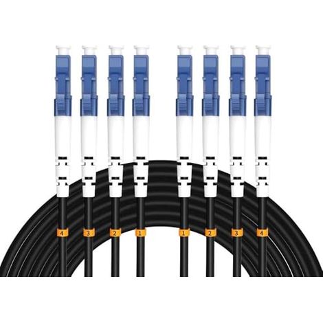 Elfcam® - 50m Câble Fibre 4 Fibres avec Connecteurs 2x Duplex LC/UPC vers 2x Duplex LC/UPC, Fibre Optique Monomode 9/125um OS2, 50 Mètres