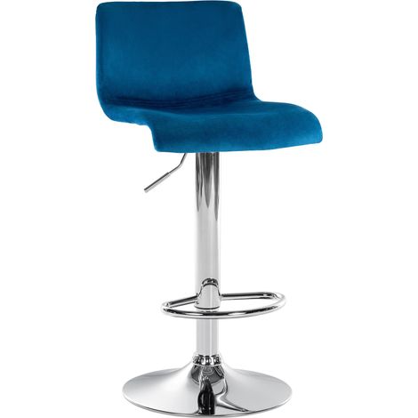 Sgabello da bar x1 con poggiapiedi altezza regolabile schienale basso in velluto blu struttura in metallo cromato 100006517