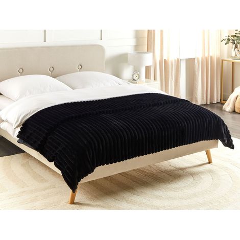 Kuscheldecke Schwarz aus Kunstfell 200 x 220 cm Flauschige Tagesdecke für Bett Sofa Wohnzimmer Schlafzimmer Überwurf Wohnaccessoires