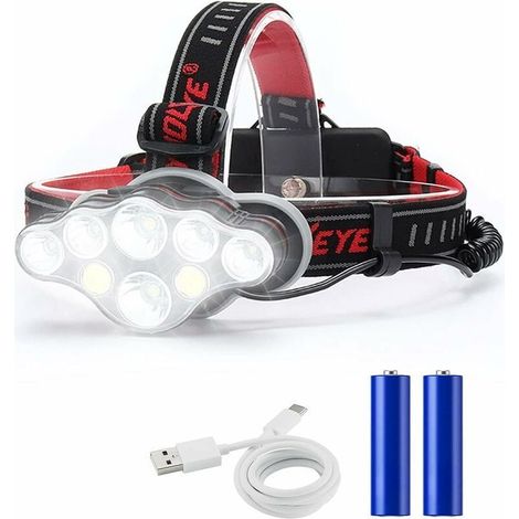 Linterna frontal recargable, Super Lumen 18000, 8 modos de iluminación LED, potente linterna frontal manos libres para acampar, pescar, andar en bicicleta y hacer senderismo, certificación de impermea