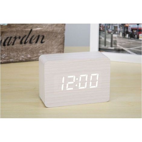 Réveil LED - Bois MDF - Affichage Heure Date Température - Alimentation USB ou Piles AAA - 100 x 40 x 60 mm (1/4)