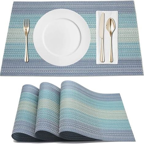 4 sets de table bleus, antidérapants et lavables. (1/5)