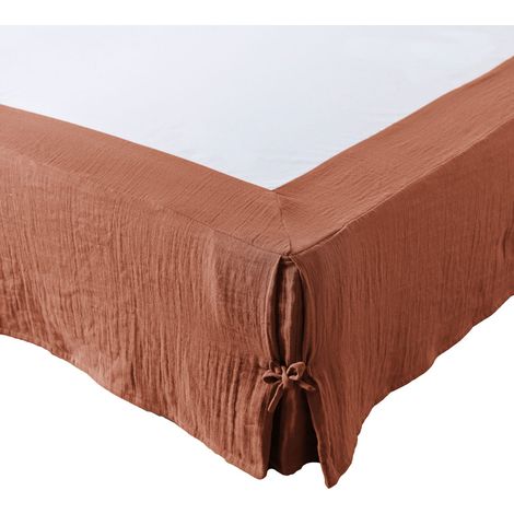 Cache-sommier Gaze de coton 90x190 GAIA coloris Rouge Terracotta