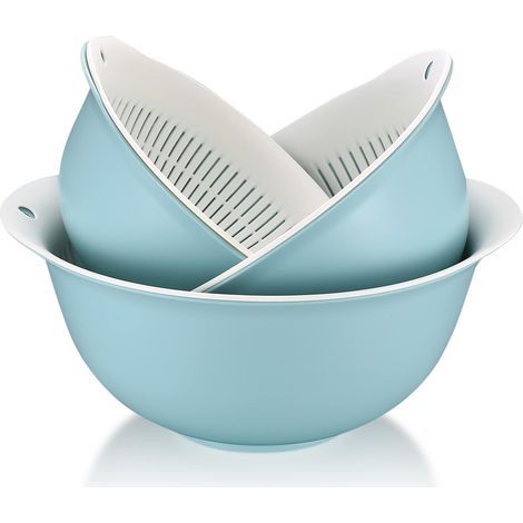 Plastic Kitchen Colander, 3 Pieces 2 in 1 Drain Basket, Strainer Basket for Draining Vegetables, Fruits, and Washing (1/5)