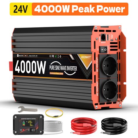 Convertisseur de tension 24V à 230V – Onde sinusoïdale pure 2000W continu 4000W crête – Protection surchauffe court-circuit (1/5)