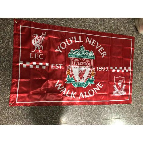Drap drapeau Liverpool 90x145cm, 7 pieds, fanion football Angleterre Premier League, bannière supporter maillot, tissu léger pour déco mur, jardin, stade (1/3)