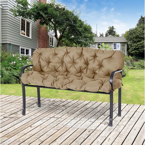Cuscino per panca a 3 posti 150 x 98 x 8 cm con 6 lacci, poliestere, kaki HAVRYA (1/3)