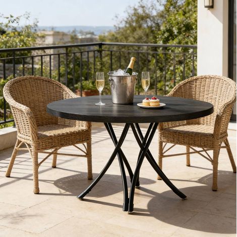 Table à manger ronde noire avec pieds croisés, pour 4 à 6 personnes (1/5)