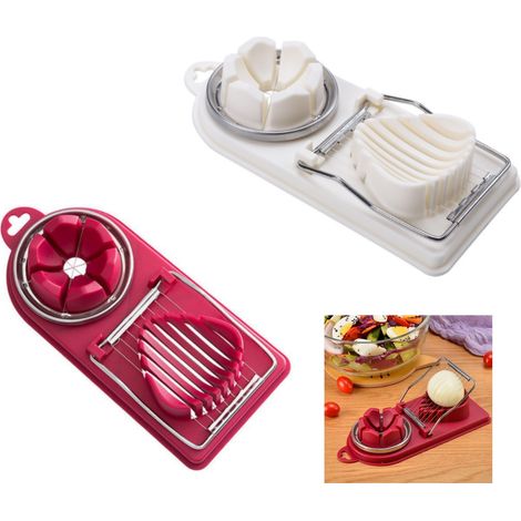Cortador de huevos 2 en 1, manual, con alambre de acero inoxidable, ideal para cortar huevos, plátanos y fresas. (1/4)