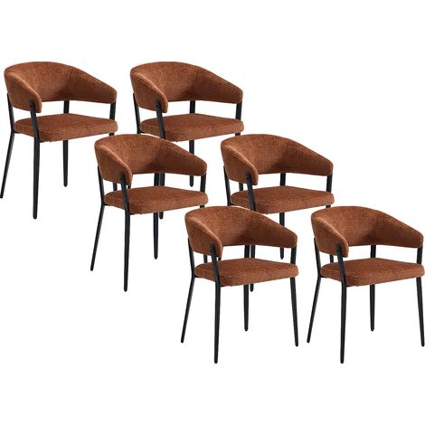 Lot de 6 chaises avec accoudoirs en tissu et métal noir - Terracotta - AVRELA (1/5)