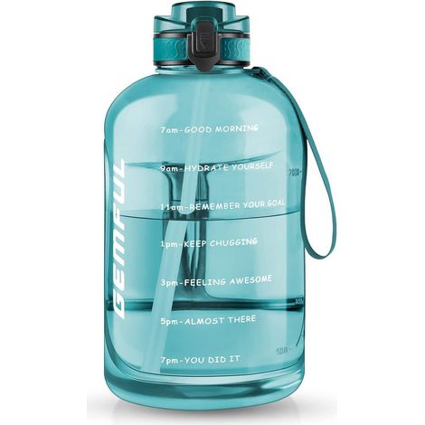 Wasserflasche 3 Liter Strohhalm BPAfrei Auslaufsicher Sport Zyan (1/5)