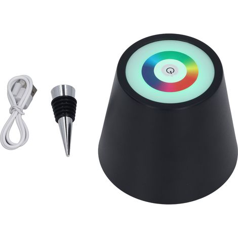 Lampe bouteille sans fil 3 températures couleur RGB gradation sans palier rechargeable touch LED vin bar restaurant noir (1/5)