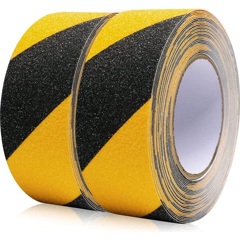 Bandes antidérapantes, 2 rouleaux de 50 mm x 10 m, noir-jaune, ruban adhésif antidérapant grip tape pour escaliers antidérapants intérieurs et extérieurs (1/5)