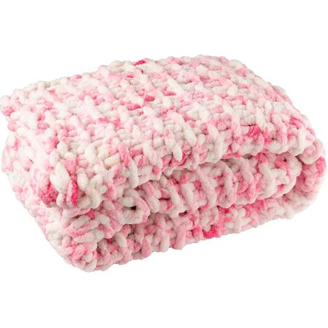 Plaid Tricoté "Efrain" 130x170cm Rose & Blanc