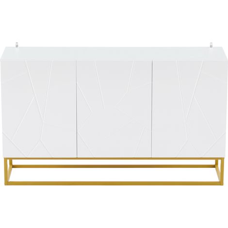 Buffet moderne haute brillance 130 cm blanc et doré à 3 portes (1/5)