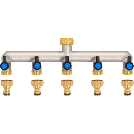 Distributeur d'eau 5 voies laiton 5 appareils/tuyaux d'arrosage, 3/4" répartiteur 1/2" robinet à boisseau sphérique (1/5)