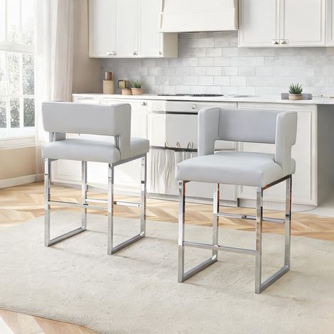 Lot de 2 chaises de bar design scandinave gris clair et pieds (1/5)