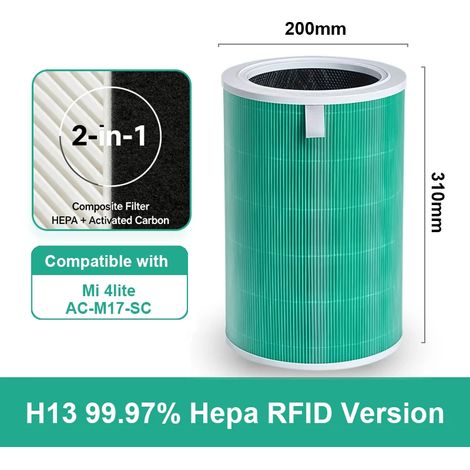 Filtre HEPA PM2.5 vert (4 litres) - CN, filtre à charbon actif 4 litres, compatible avec les purificateurs d'air 4 litres, filtre de remplacement 4 litres M17-FLP-GL (BHR5272GL) (1/4)