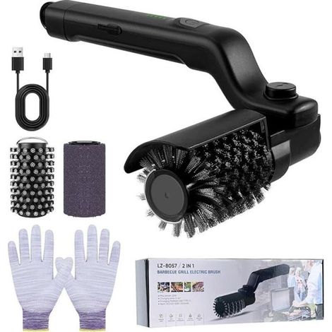 Brosse Électrique Barbecue Sans Fil, Nettoyeur Gril Rechargeable 3 Vitesses avec 2 Brosses Inox BBQ Camping Jardin (1/5)
