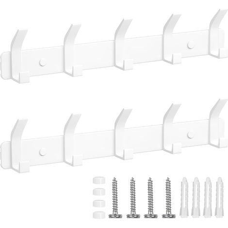 Porte Manteau Mural Lot de 2, Patères Porte Manteaux Crochet Mural Antirouille avec 5 Crochets, Blanc