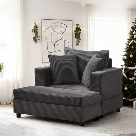 Chaiselongue - 107x74x57cm - meridienne canape de salon velours cotele avec coffre de rangement et 3 coussins - Gris (1/5)