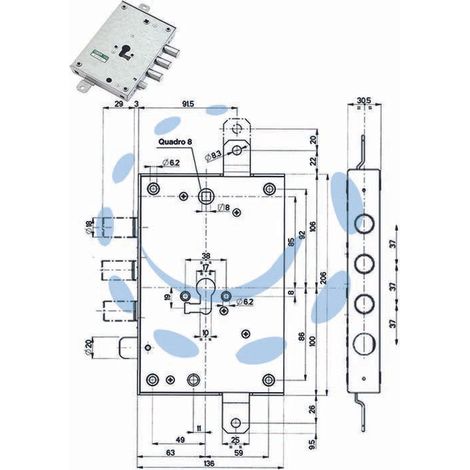 SERRATURA TRIPLICE APPLICARE CON SCROCCO CIL. EUR. BLINDATE 85571/37 DX
