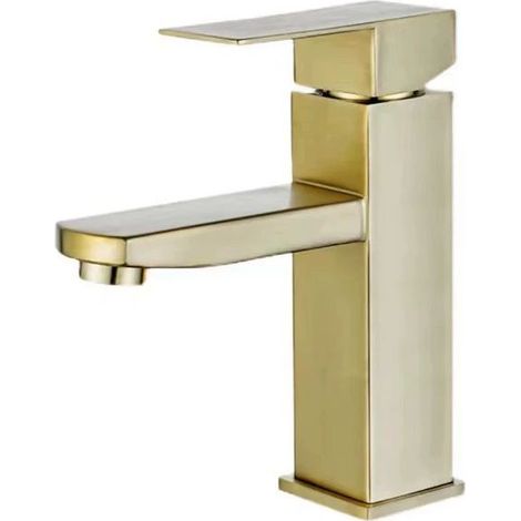 Brushed Gold Basin Faucet (Brushed Gold), Bathroom Sink Faucet, Pipes Included, SUS 304 Stainless Steel (1/3)