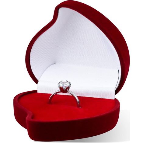 Porte Alliance Mariage en velours, Boite Bague à Fente Simple en Forme de Coeur, Petit Boite Alliance pour Mariage, Fiançailles, Cérémonie (Rouge) (1/5)