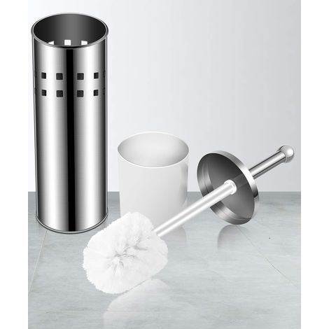 Set Brosse WC et Porte-Brosse chromé, Acier Inoxydable, Composants internes en Plastique Lavable, élégant, Couleur Argent (1/5)