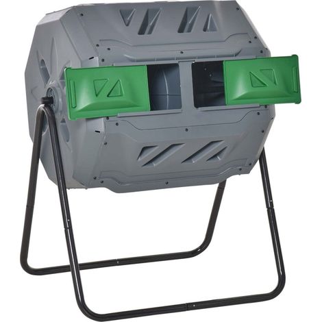 Composteur de Jardin - bac à Compost pour déchets - Rotatif 360° - Double Chambre 160 L - Acier PP Gris (1/3)