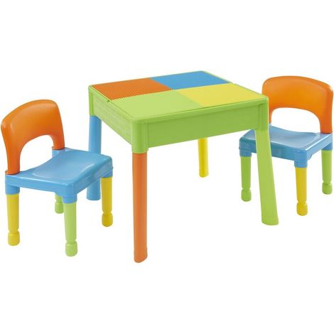 5-in-1 Square Activity Table and Two Chairs Set - L54 x W51 x H45 cm - Mulitcolour