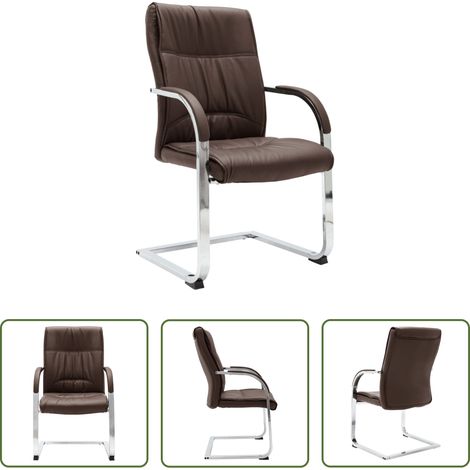 vidaXL Silla de oficina voladiza de cuero sintético marrón (1/5)