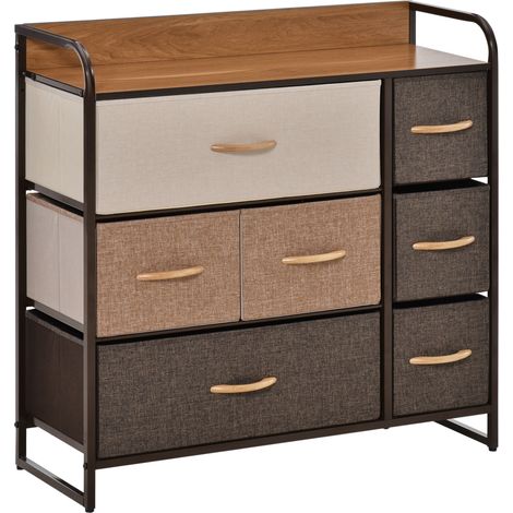 Commode 7 tiroirs meuble de rangement tiroir en tissu pliant - structure acier noir - 80L x 29l x 78,5H cm, multicolore