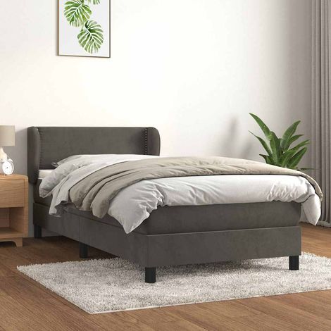 Cama box spring con colchón terciopelo gris oscuro 100x200 cm (1/5)