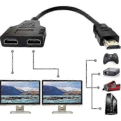 Répartiteur HDMI (1 entrée, 2 sorties) 1080p, câble HDMI mâle vers double HDMI femelle (1 vers 2), adaptateur compatible avec HDTV AX Edition 0131 (1/4)