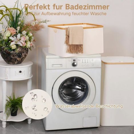 panier linge bambou 60L pliable. Design épuré beige. Idéal rangement chambre/salle de bain.Beige (1/4)