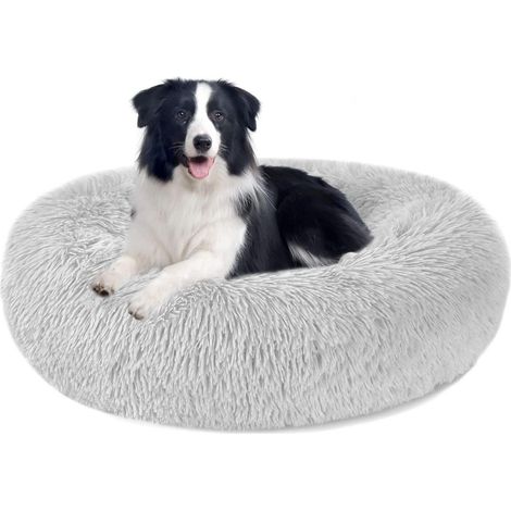 Flauschiges Donut Hundebett Katzenbett rund aus Plüsch, waschbar, Hellgrau, 100cm