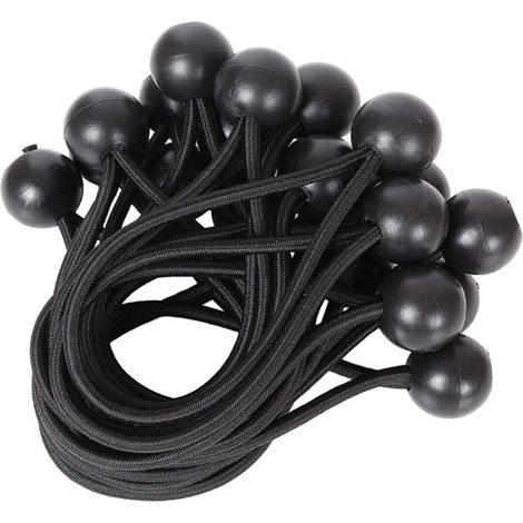 Tendeur Boule, Tendeur Elastique Noir, Tendeur Élastique pour Pavillon,Bâche,Camping,Tente,Rideaux Harnais d’Extension(30 Pièces Noir 300mm) (1/4)
