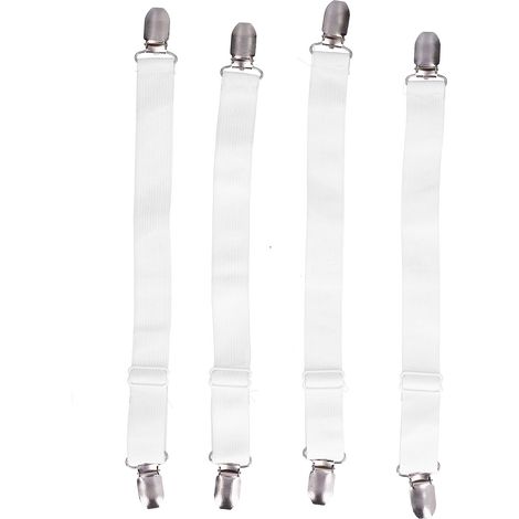 4 attaches réglables pour drap de lit, élastiques sangles clips support blanc, fixations pour couvre-lit ajustables (1/5)