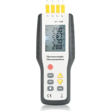Thermomètre à thermocouple numérique ,Thermomètre à capteur de thermocouple numérique à 4 canaux de type K , Thermomètre à thermomètre numérique avec affichage des données Min/Max/Moyenne et fonction (1/5)