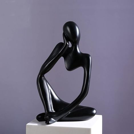 Statua del pensatore in resina - Scultura astratta - Statua da collezione - Opera d'arte per casa, ufficio, biblioteca, decorazione (nero, a destra)