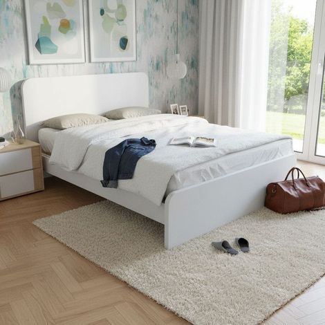 Letto matrimoniale 160x200 con testata sagomata - Design Italiano - Bianco