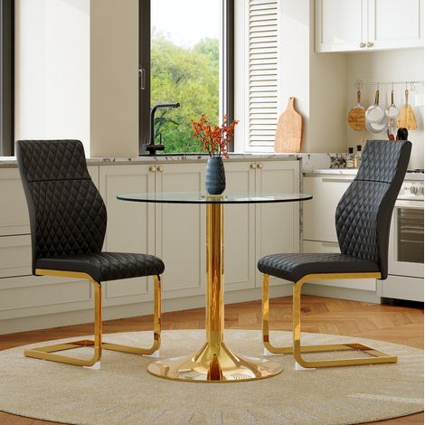 Conjunto mesa y sillas comedor redonda vidrio 85 cm OKMYHOME (1/5)