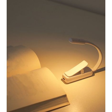 Lampada da lettura ricaricabile per il letto, delicata per gli occhi, 3 temperature di colore, piccola, leggera, con clip per lo studio, bianca (1/4)